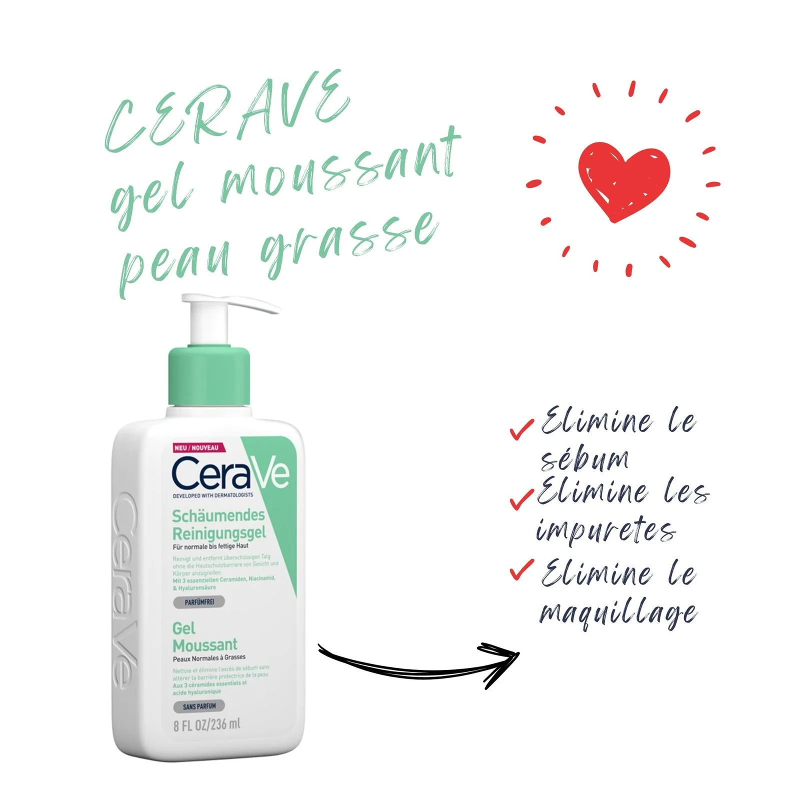 CERAVE gel moussant peau grasse 236 ml – Image 3