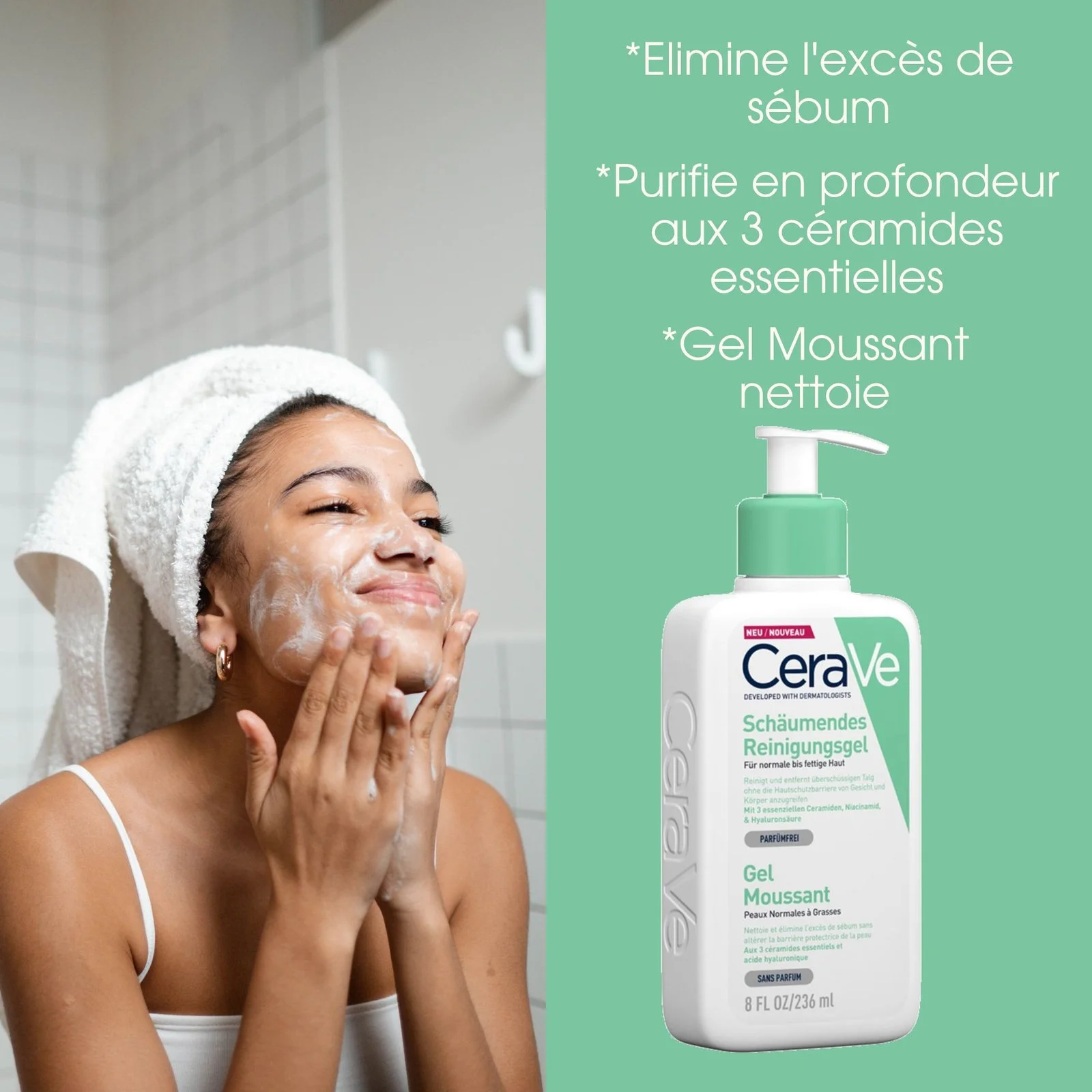 CERAVE gel moussant peau grasse 236 ml – Image 2