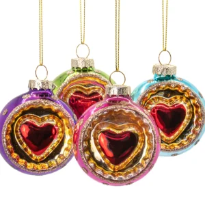 Boule de Noël en verre cœur rétro multicolores – 4 coloris au choix | Twicy Store