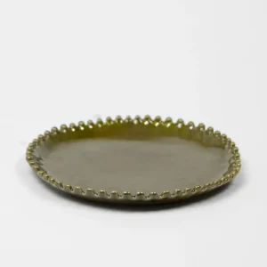 Assiette plate “Eden” en grès vert à bord perlé – Vaisselle élégante | Twicy Store